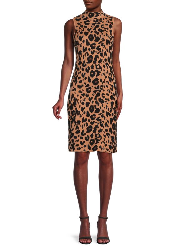 T Tahari Leopard Pattern Midi Dress